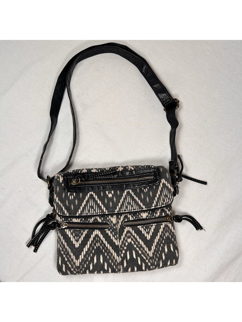 Sonoma Woven Crossbody Multi-pocket Purse Geometric Cotton Blend Black Vintage